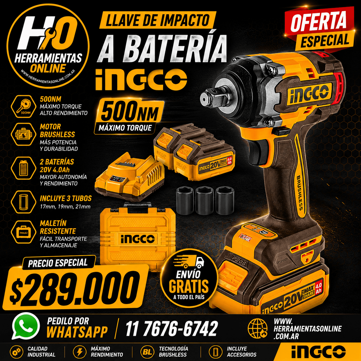 Llave de Impacto a Batería 20V 500NM Brushless