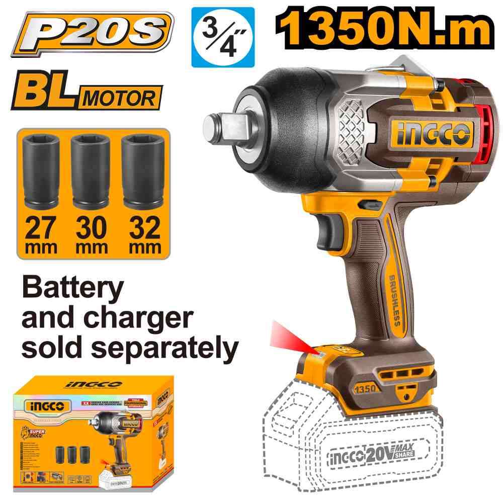 Llave de Impacto 1350Nm 20V Encastre 3/4"